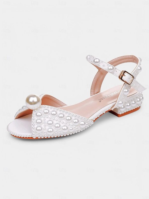 Low White Heel Pearl-Embellished Sandals Women's - Image 4