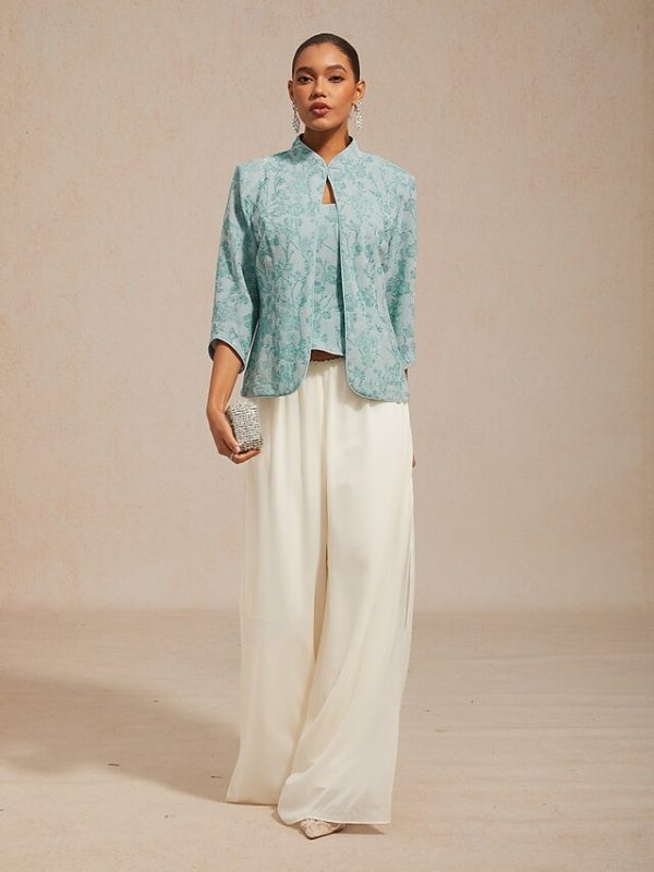 Women's Dressy Tops Floral Paisley Embroidered Elegant 3/4 - Image 40