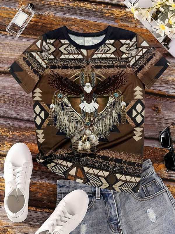 Women's T Shirt Vintage Ethnic Casual Print Short Sleeve - Image 2