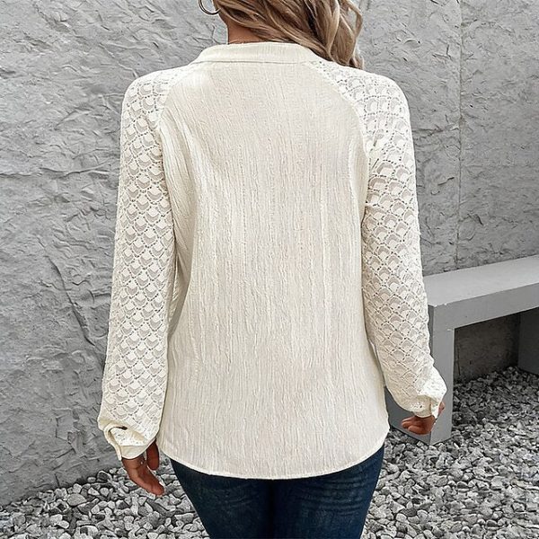 Women's Casual Shirt Button Up Shirt Blouse Tie Front Lace - Image 2