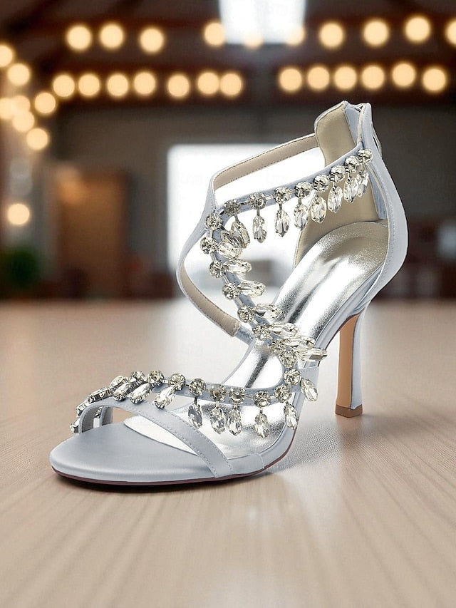 with Sandals Heel Rhinestone White Women