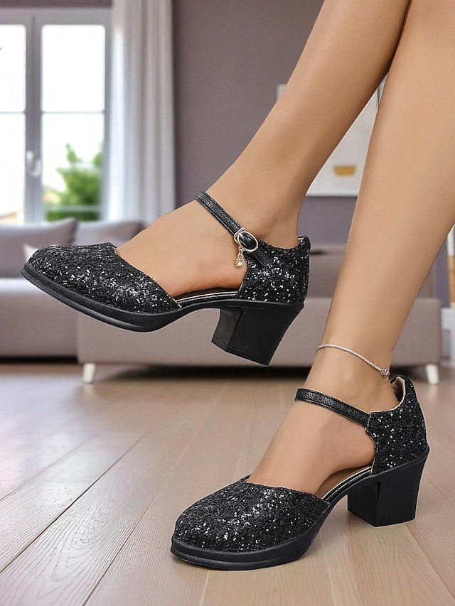 Heel Shoes Lace Chunky Mary Comfortable Low - Jane Women