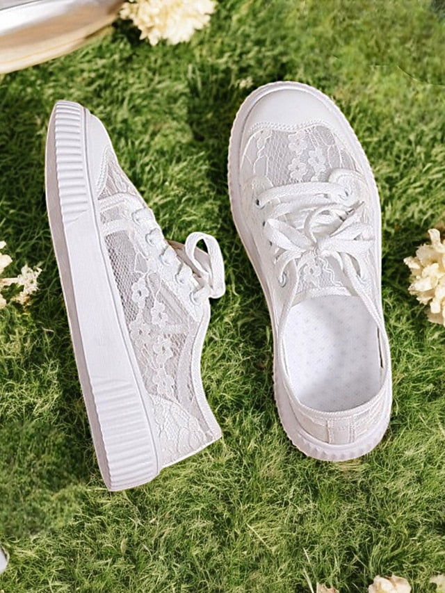 Casual Sneakers Floral Wedding Women Shoes Lace for Bridal - Image 4