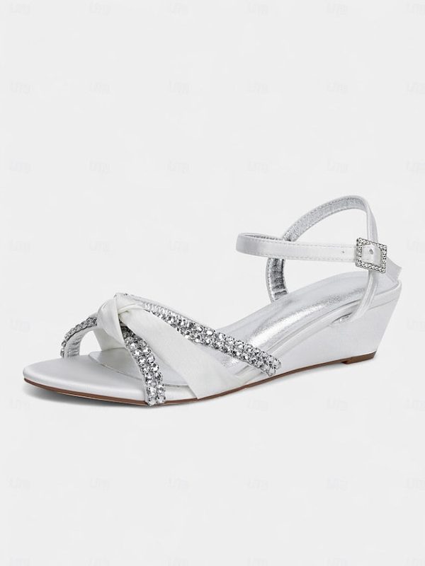 Satin Wedge Women's Sandals Knot Rhinestone Green - Image 11