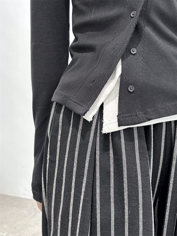 Split-Joint Harem Cool Pants Striped High-Waisted Pattern - Image 9