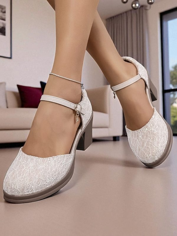 Heel Shoes Lace Chunky Mary Comfortable Low - Jane Women's - Image 2
