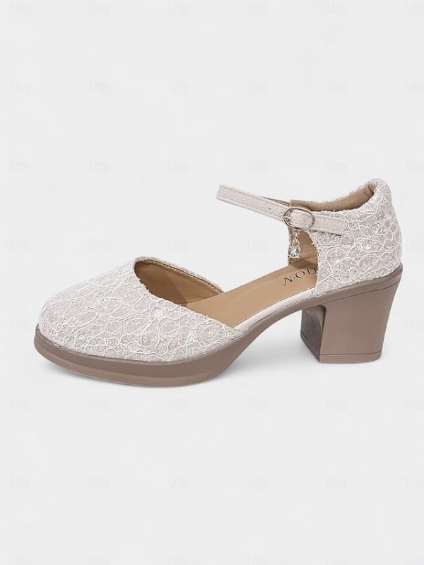 Heel Shoes Lace Chunky Mary Comfortable Low - Jane Women's - Image 5
