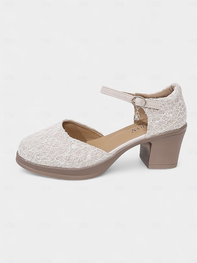 Heel Shoes Lace Chunky Mary Comfortable Low - Jane Women