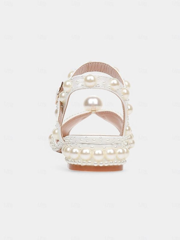 Low White Heel Pearl-Embellished Sandals Women's - Image 11