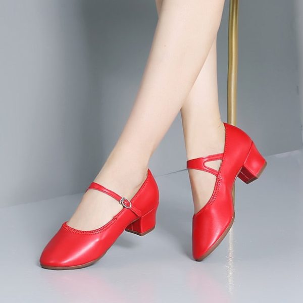 Women's Heel Low Dance with Buckle Gold Shoes Mary Jane - Image 13