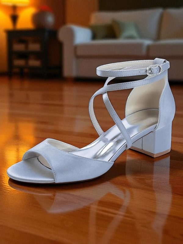Strap Elegant Block - Satin Sandals with Ankle Women's Heel - Image 10