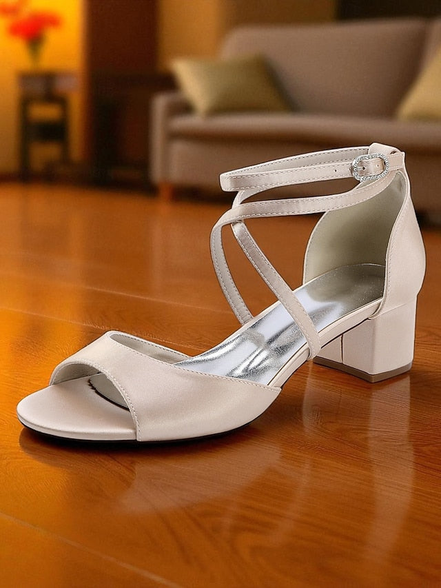 Strap Elegant Block - Satin Sandals with Ankle Women