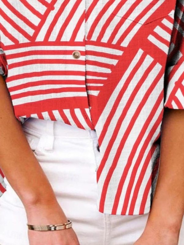 Women's Shirt Buttons Print Striped Active Daily Stylish - Image 3