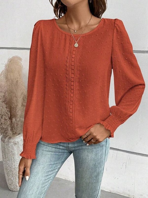 Women's Popover Shirt Casual Shirt Blouse Lace Patchwork - Image 12