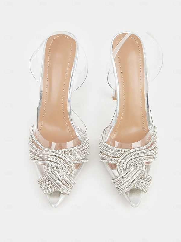 Transparent with Straps Sandals Silver Stiletto Rhinestone - Image 6