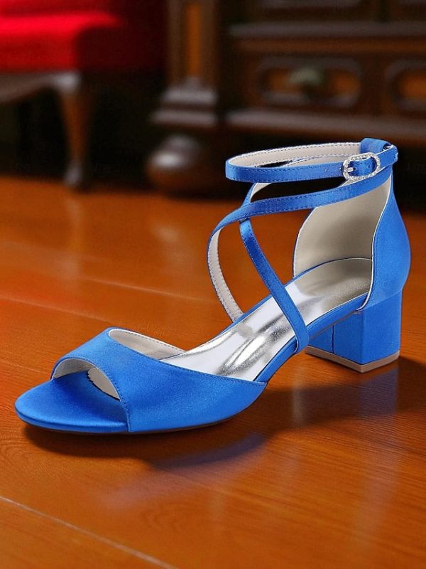 Strap Elegant Block - Satin Sandals with Ankle Women's Heel - Image 3