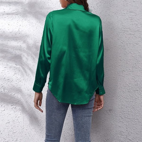 Women's Shirt Elegant Dressy Satin Top Buttons Plain Daily - Image 9