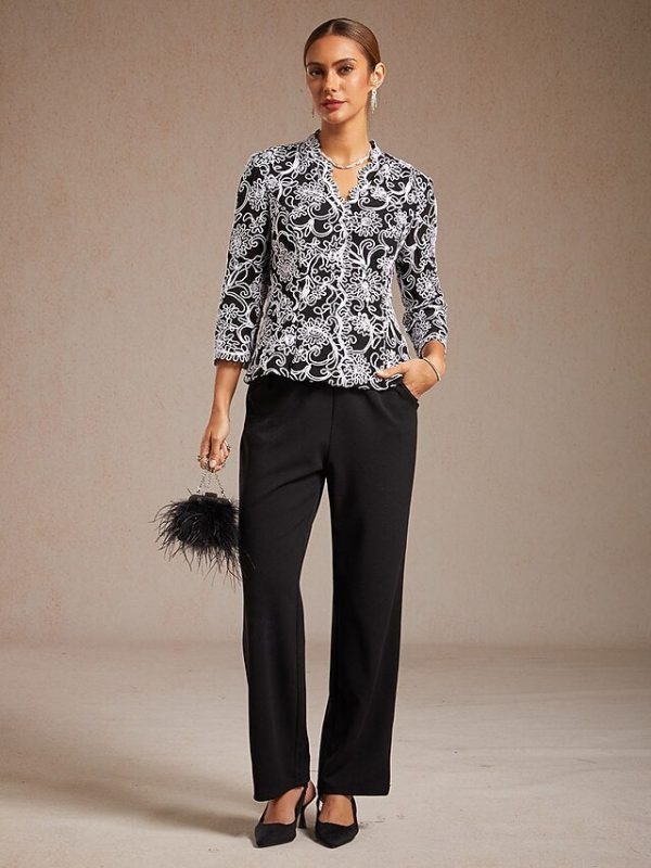 Women's Dressy Tops Floral Paisley Embroidered Elegant 3/4 - Image 8