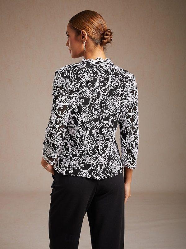 Women's Dressy Tops Floral Paisley Embroidered Elegant 3/4 - Image 2