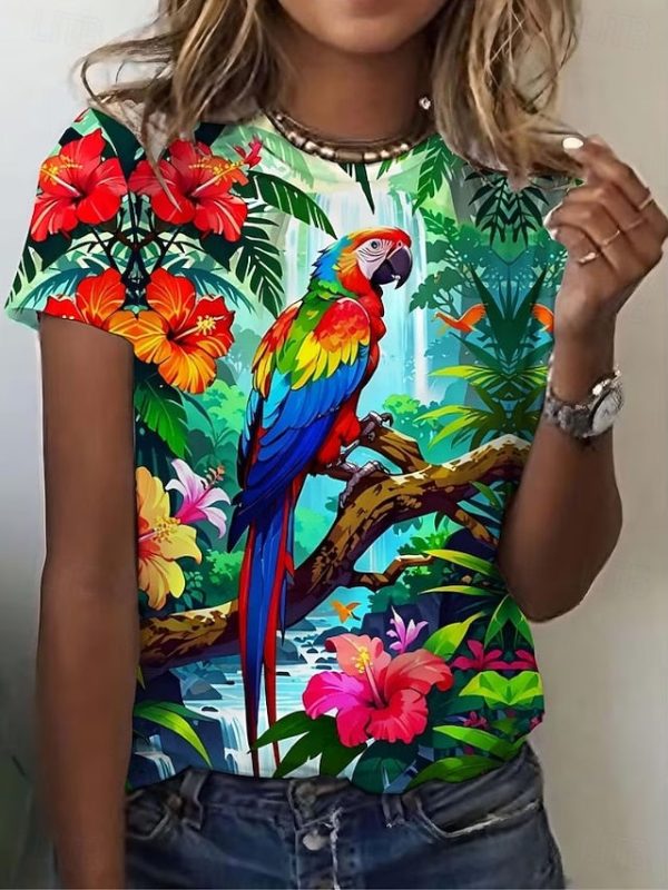 Women's T Shirt Print Graphic Animal Bird Vintage Stylish