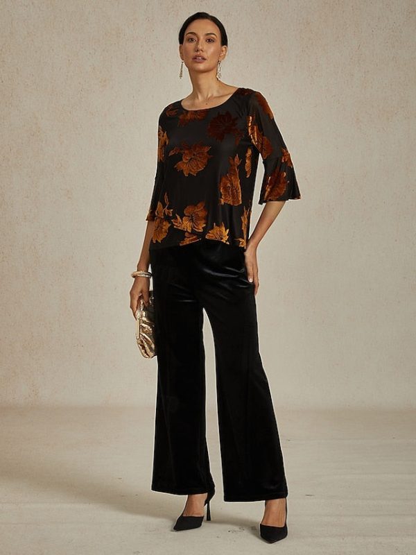 Women's Dressy Tops Floral Elegant Flutter Sleeve Velvet - Image 9