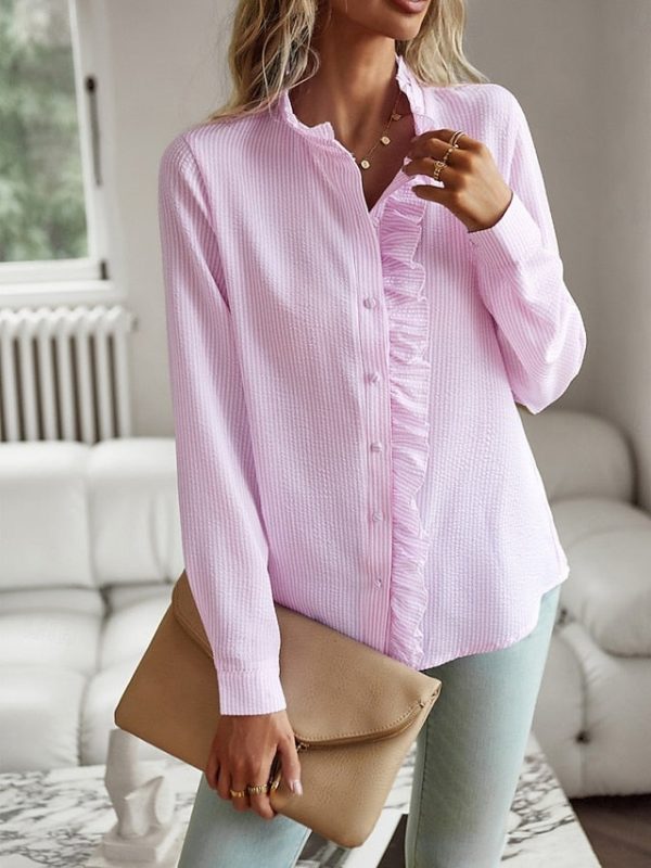 Women's Casual Shirt Button Up Shirt Blouse Buttons Print - Image 6