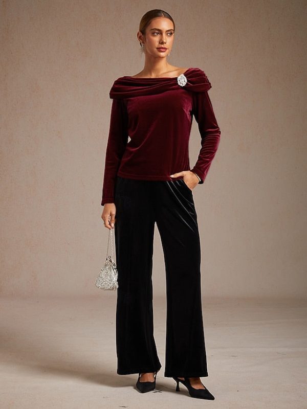 Christmas Women's Dressy Tops Velvet Elegant Long Sleeve - Image 9