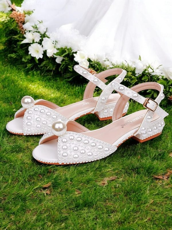 Low White Heel Pearl-Embellished Sandals Women's - Image 5