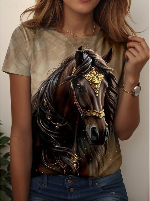 Women's T Shirt Print Graphic Animal Horse Vintage Fashion - Image 3