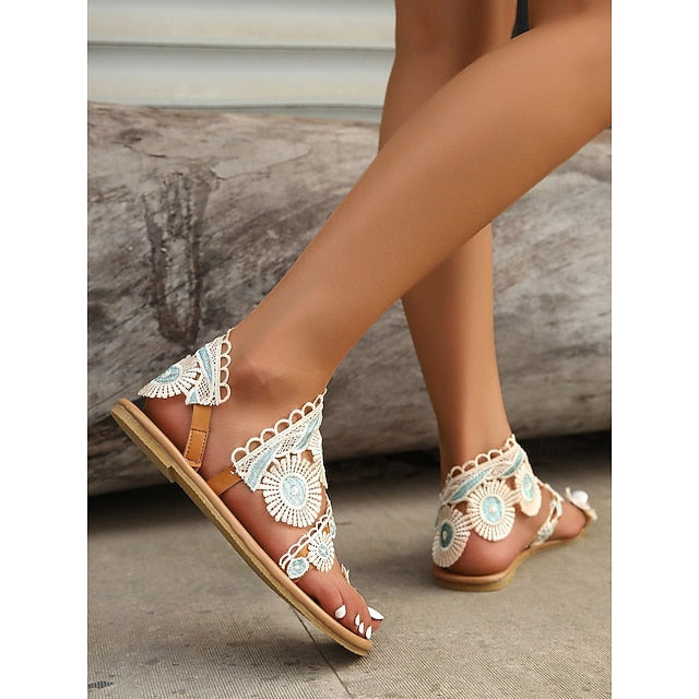 Lace Floral Sandals Flat Boho Women