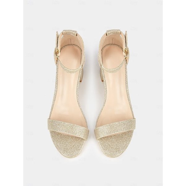 Gold Ankle Heel Sandals with Women's Block Stylish Glitter - Image 5