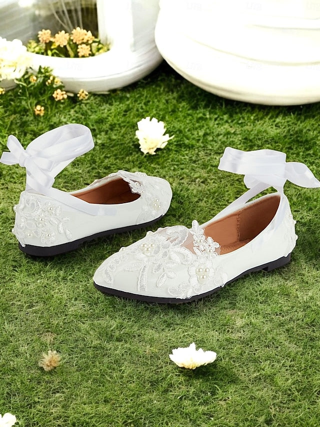 Wedding Ribbon Lace White Shoes - Ties Elegant Bridal Flats with - Image 7