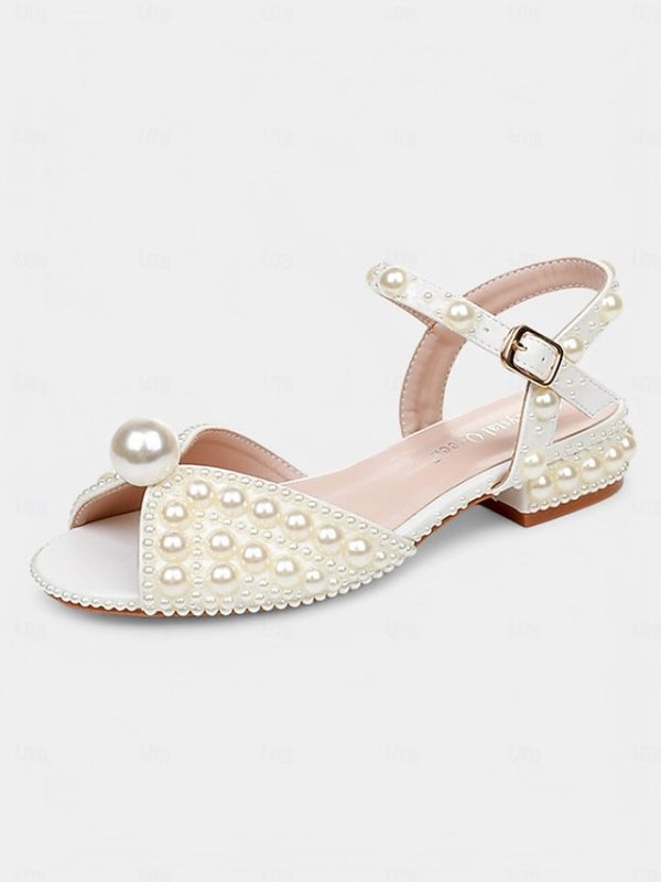 Low White Heel Pearl-Embellished Sandals Women's - Image 9