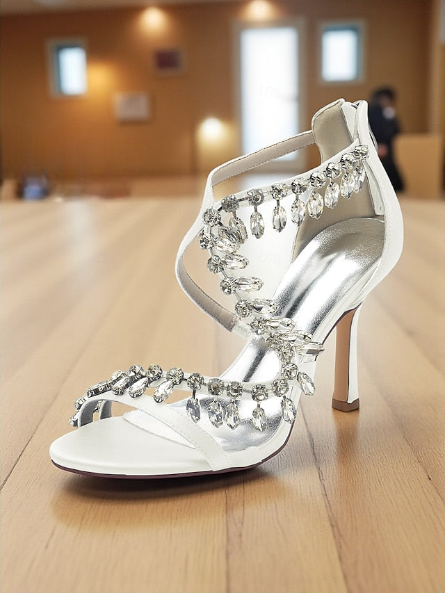 with Sandals Heel Rhinestone White Women