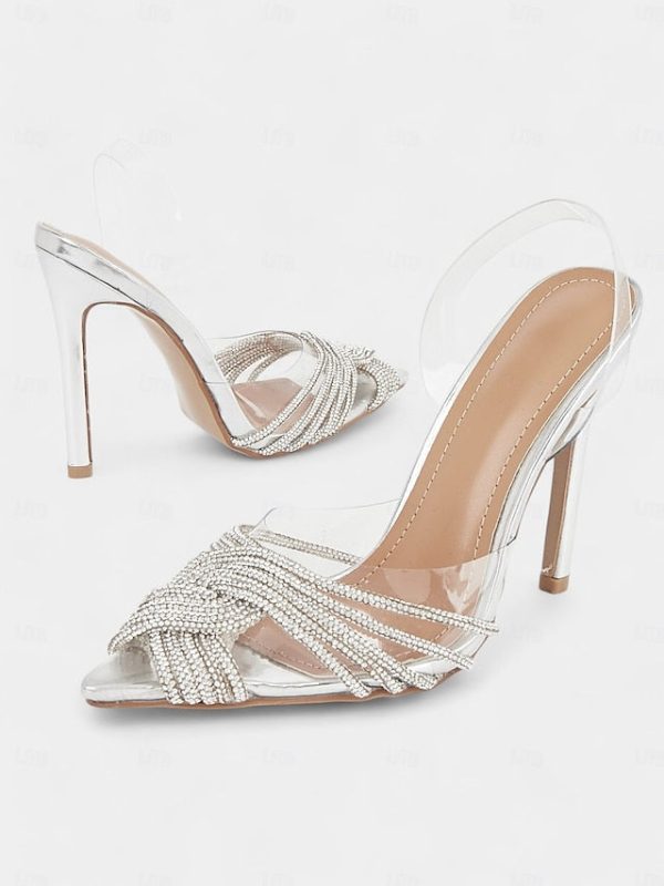 Transparent with Straps Sandals Silver Stiletto Rhinestone