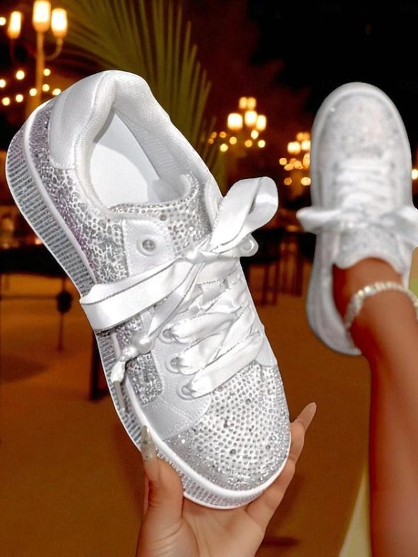 Lace-Up Women's Rhinestone Glamorous Sparkly Sneakers - - Image 5
