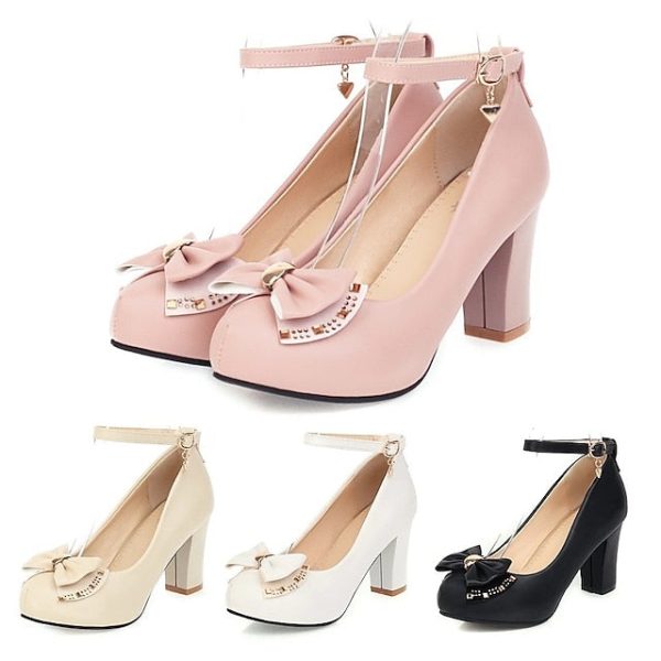 Pumps Girls' Shoes Heel Block Round Toe White
