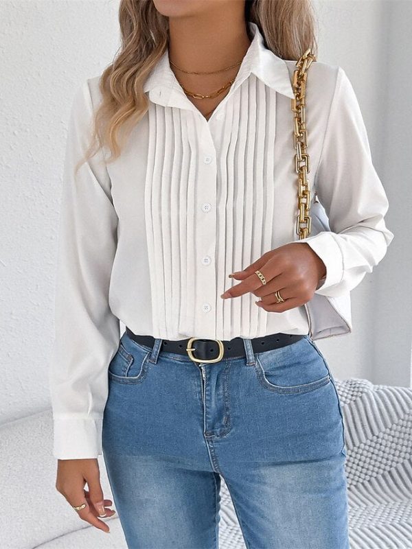 Women's Blouse Dressy Tops Ruched Patchwork Buttons Plain - Image 3