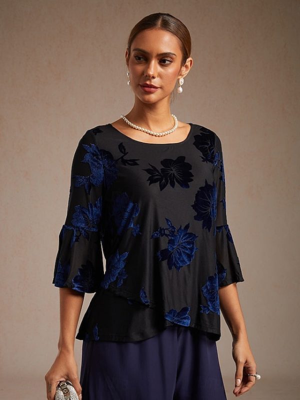 Women's Blouse Dressy Tops Velvet Floral Elegant Stylish - Image 12