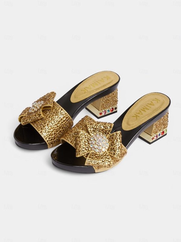 Rhinestone Sparkling High Matching Bow Sandals Clutch with Heel - Image 8