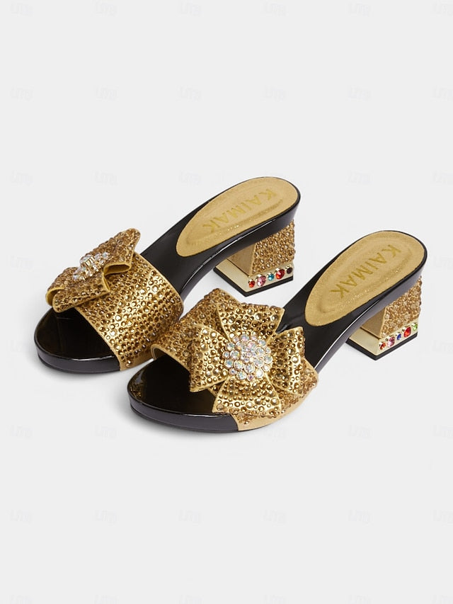 Rhinestone Sparkling High Matching Bow Sandals Clutch with Heel - Image 8