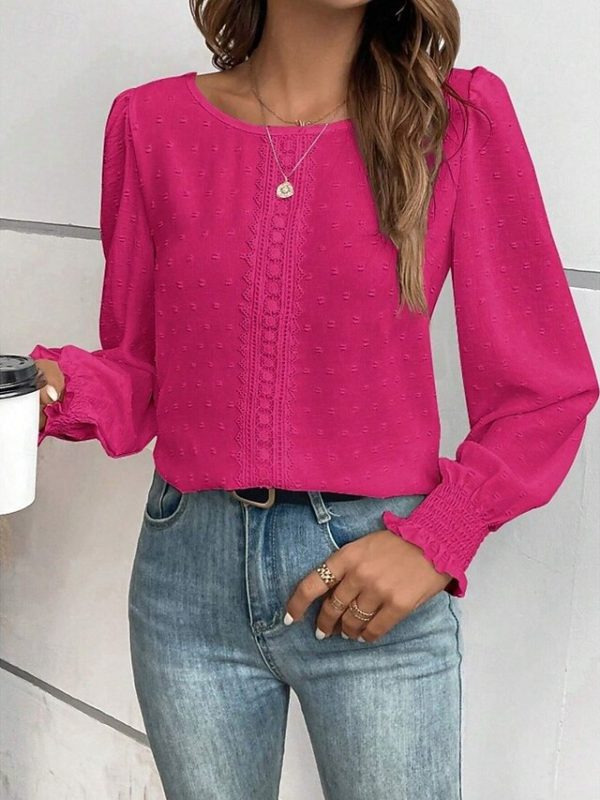 Women's Popover Shirt Casual Shirt Blouse Lace Patchwork - Image 15