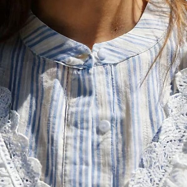 Women's Summer Shirt Button Up Shirt Blouse Lace Ruffle - Image 5