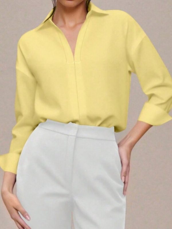 Women's Shirt Blouse Plain Stylish Basic Casual Long Sleeve - Image 15