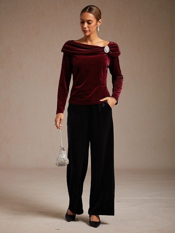 Christmas Women's Dressy Tops Velvet Elegant Long Sleeve - Image 10
