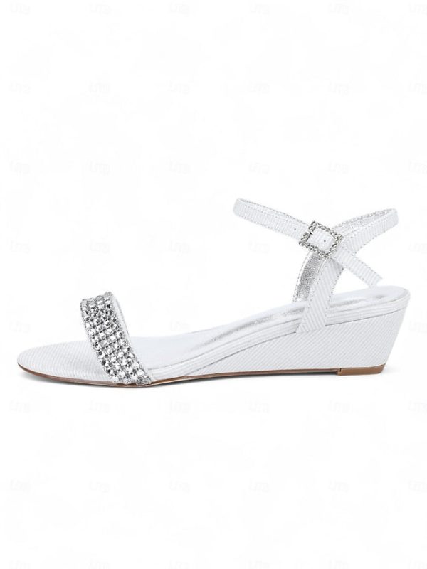 Rhinestone Sandals Toe Open Champagne Wedge Women's - - Image 5
