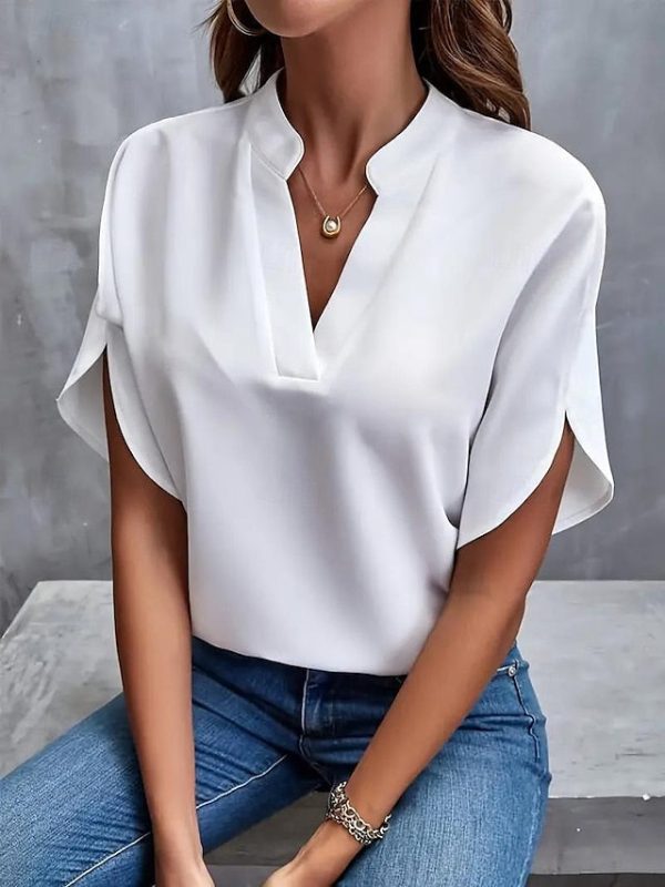 Blouse Dressy Tops Women's Black White Yellow Solid / Plain - Image 13