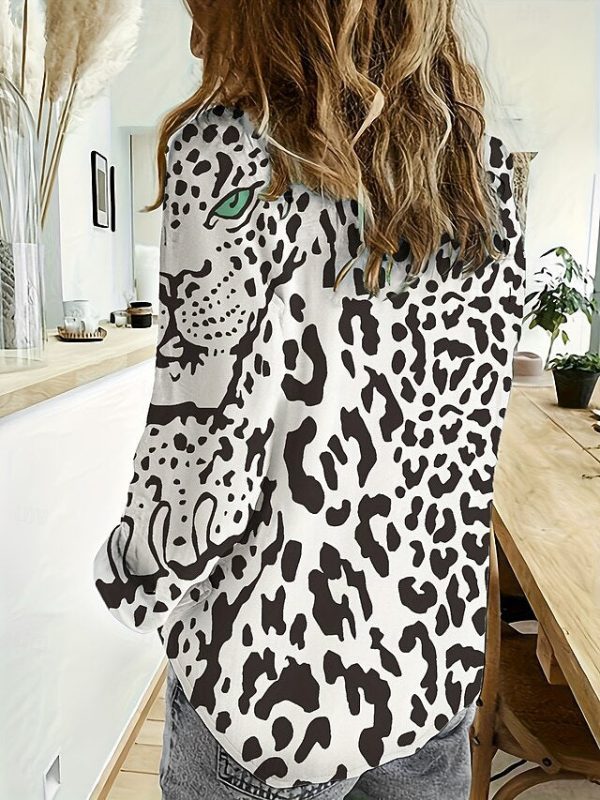 Women's Work Shirt Graphic Leopard Elegant Stylish Casual - Image 2