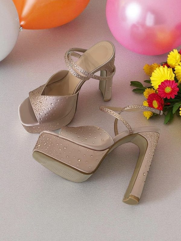 Heel Peep Toe with Platform Women's Sandals Rhinestone High - Image 4