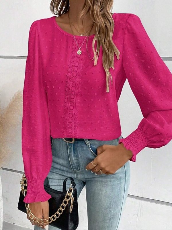 Women's Popover Shirt Casual Shirt Blouse Lace Patchwork - Image 16